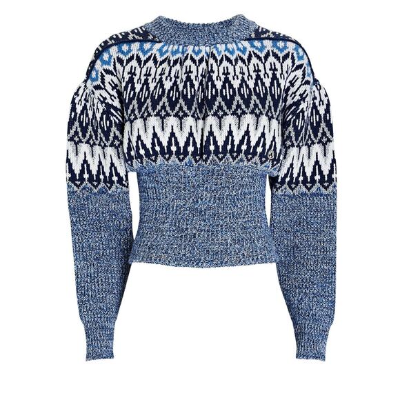 Paco Rabanne NWOT Puff Sleeve Nordic Icelandic Fair Isle Jacquard Wool Sweater - Picture 5 of 5